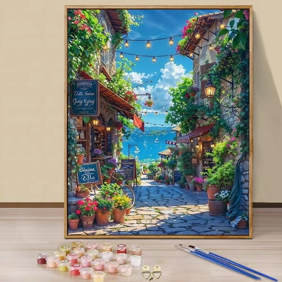 JYLMOOD DIY Paint by Number for Adults, Easy Painting by Numbers for Gift Home Wall Decor 16x20in without Frame, Colored Canvas - Sea Street