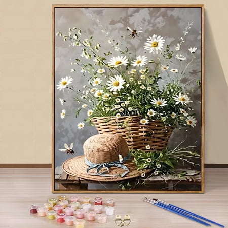 JYLMOOD DIY Animal Paint by Number for Adults, Easy Painting by Numbers for Gift Home Wall Decor 16x20in without Frame, Colored Canvas - Daisy Flower