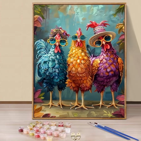 JYLMOOD DIY Acrylic Paint by Numbers Kit for Adults, Colorful Rooster Painting on Canvas, 16x20in, Without Frame