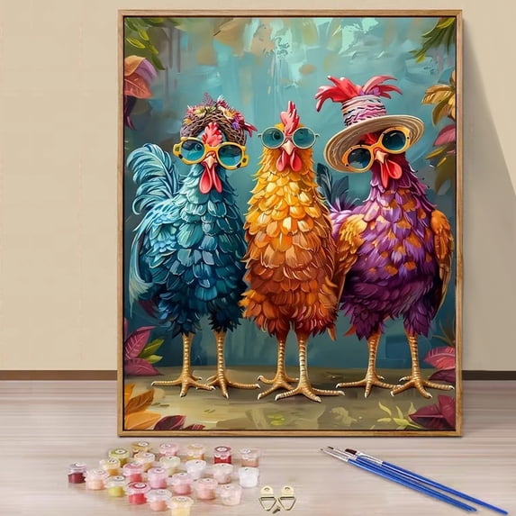 JYLMOOD DIY Acrylic Paint by Numbers Kit for Adults, Colorful Rooster Painting on Canvas, 16x20in, Without Frame