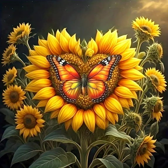 JYLMOOD DIY Paint by Number for Adults, Easy Painting by Numbers for Gift Home Wall Decor 16x16in without Frame, Colored Canvas - Sunflower Butterfly