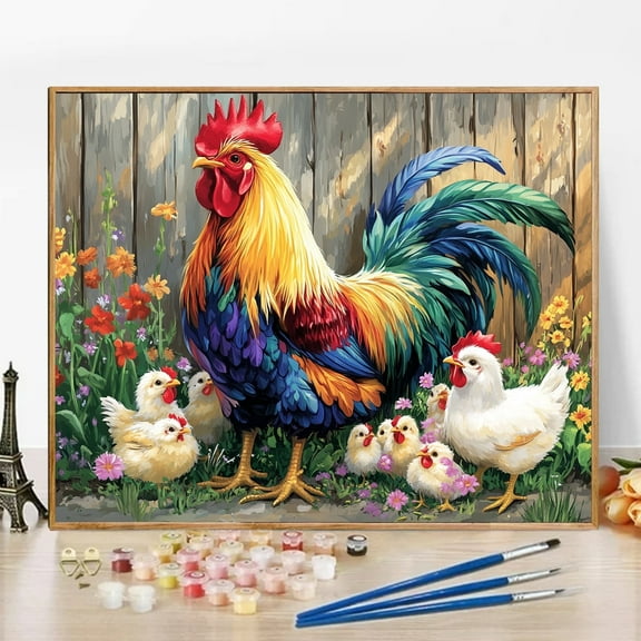 JYLMOOD DIY Paint by Number for Adults, Easy Painting by Numbers for Gift Home Wall Decor 16x20in without Frame, Colored Canvas - Easter Chicken-2