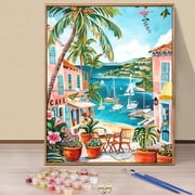 JYLMOOD DIY Paint by Number for Adults, Easy Painting by Numbers for Gift Home Wall Decor 16x20in without Frame, Colored Canvas - Seaside House