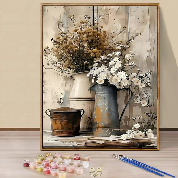 JYLMOOD DIY Paint by Number for Adults, Easy Painting by Numbers for Gift Home Wall Decor 16x20in without Frame, Colored Canvas - Flower Vase