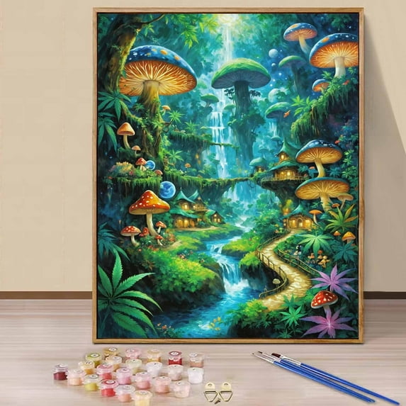 JYLMOOD DIY Paint by Number for Adults, Easy Painting by Numbers for Gift Home Wall Decor 16x20in without Frame, Colored Canvas - Mushroom