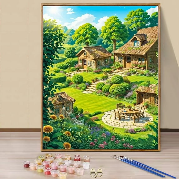 JYLMOOD DIY Paint by Number for Adults, Easy Painting by Numbers for Gift Home Wall Decor 16x20in without Frame, Colored Canvas - Green House