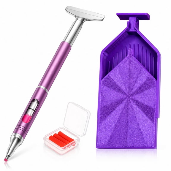 JYLMOOD Diamond Painting Pen Kit with Refillable Wax, Ergonomic Metal Diamond Art Pen, Dust-Proof Tray & Wax Case for 5D Diamond Painting Accessories, Purple