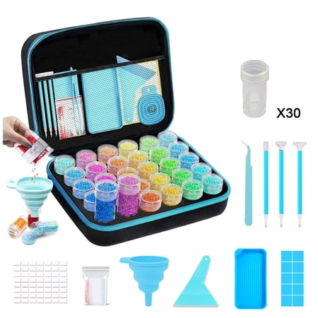 JYLMOOD 30 Slots Diamond Painting Storage Case, Portable Bead Organizer Kit with Adjustable Handle, Shockproof DIY Craft Carrying Case for Art Diamonds, Beads, Rhinestones and Tools