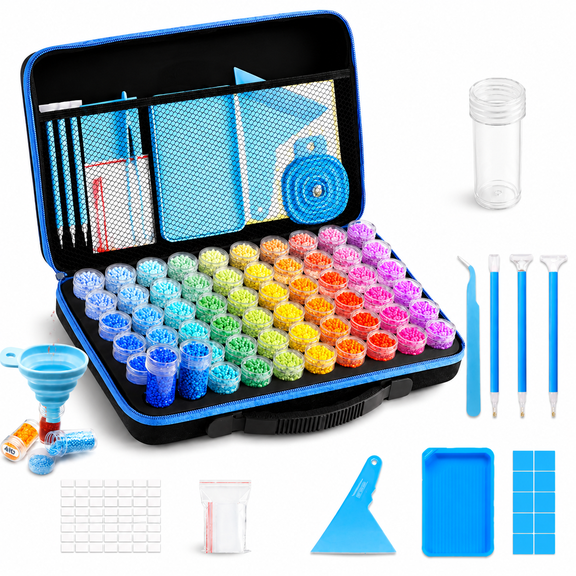 JYLMOOD 60 Slots Diamond Painting Storage Case, Portable Shockproof Bead Organizer Kit with Full Tool Set, Hard Shell Carrying Case for DIY Art Craft, Rhinestones, and Jewelry Accessories
