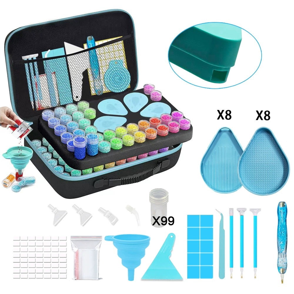 JYLMOOD 99 Slots Storage Container for Diamond Art Kits for Adults, with 8 Tray and Portable Bead Storage Boxes for Diamond Painting Accessories and Tools