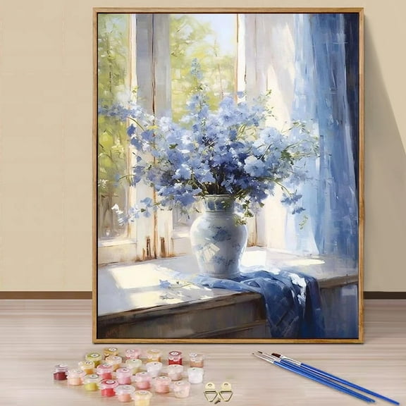 JYLMOOD Flower Paint by Numbers Kit for Unisex Adults Beginner with Full Accessories, Easy Oil Painting Kits On Colored Canvas, 16x20in, Relaxing Art Craft