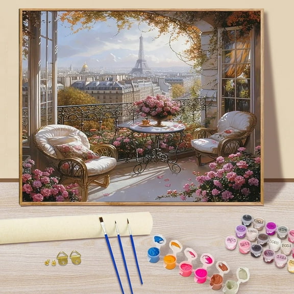 JYLMOOD Paint by Numbers Kit for Unisex Adults Beginner with Full Accessories, Easy Oil Painting Kits On Colored Canvas, 16x20in, Relaxing Art Craft - Balcony
