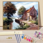 JYLMOOD Paint by Numbers Kit for Unisex Adults Beginner with Full Accessories, Easy Oil Painting Kits On Colored Canvas, 16x20in, Relaxing Art Craft - Brown House