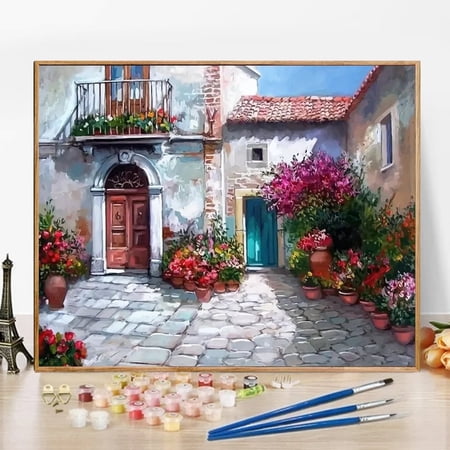 JYLMOOD Paint by Numbers Kit for Unisex Adults Beginner with Full Accessories, Easy Oil Painting Kits On Colored Canvas, 16x20in, Relaxing Art Craft - White House