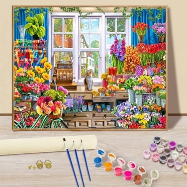 JYLMOOD Paint by Numbers Kit for Unisex Adults Beginner with Full Accessories, Easy Oil Painting Kits On Colored Canvas, 16x20in, Relaxing Art Craft - Windowsill