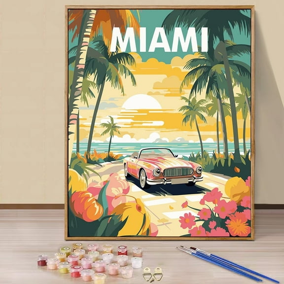 JYLMOOD Paint by Numbers Kit for Adults Beginner, Easy DIY Oil Painting Kits On Canvas for Gift Home Wall Decor 16x20 Inch Without Frame - Miami