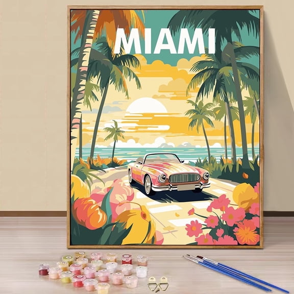 JYLMOOD Paint by Numbers Kit for Adults Beginner, Easy DIY Oil Painting Kits On Canvas for Gift Home Wall Decor 16x20 Inch Without Frame - Miami
