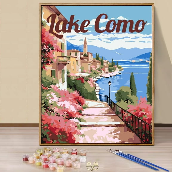 JYLMOOD Paint by Numbers Kit for Adults Beginner, Easy DIY Oil Painting Kits On Canvas for Gift Home Wall Decor 16x20 Inch Without Frame - Lake Como