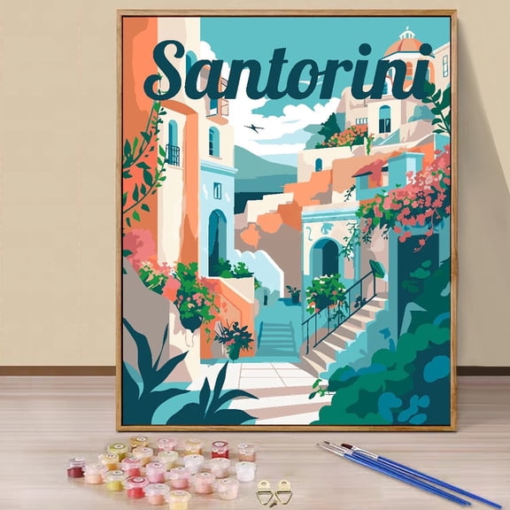 JYLMOOD Paint by Numbers Kit for Adults Beginner, Easy DIY Oil Painting Kits On Canvas for Gift Home Wall Decor 16x20 Inch Without Frame - Santorini