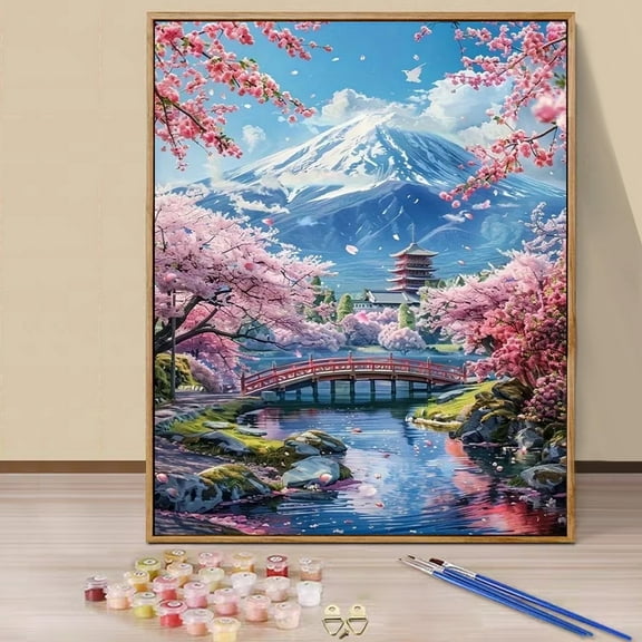 JYLMOOD Paint by Numbers Kit for Adults Beginner, Easy DIY Oil Painting Kits On Canvas for Gift Home Wall Decor 16x20 Inch Without Frame - Sakura Mountain