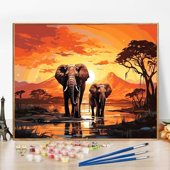 JYLMOOD Paint by Numbers Kit for Adults Beginner, Easy DIY Oil Painting Kits On Canvas for Gift Home Wall Decor 16x20 Inch without Frame - Elephant