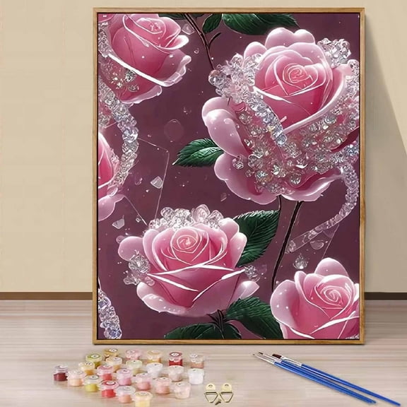 JYLMOOD Paint by Numbers Kit for Adults Beginner, Easy DIY Oil Painting Kits On Canvas for Gift Home Wall Decor 16x20 Inch - Pink Rose