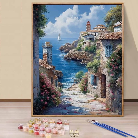 JYLMOOD Paint by Numbers Kit for Adults Beginner, Easy DIY Oil Painting Kits On Canvas for Gift Home Wall Decor 16x20 Inch - Seaside Wall