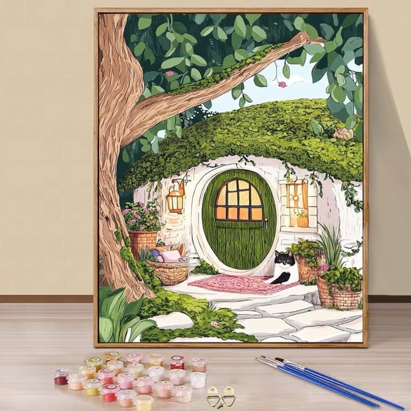 JYLMOOD Paint by Numbers Kit for Adults Beginner, Easy DIY Oil Painting Kits On Canvas for Gift Home Wall Decor 16x20 Inch - Green House