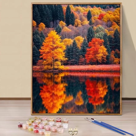 JYLMOOD Paint by Numbers Kit for Adults Beginner, Easy DIY Oil Painting Kits On Canvas for Gift Home Wall Decor 16x20 Inch - Autumn Forest