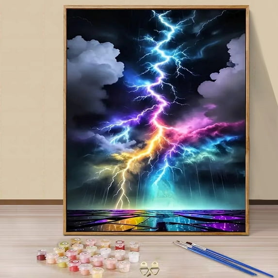 JYLMOOD Paint by Numbers Kit for Adults Beginner, Easy DIY Oil Painting Kits On Canvas for Gift Home Wall Decor 16x20 Inch - Thunder Lightning