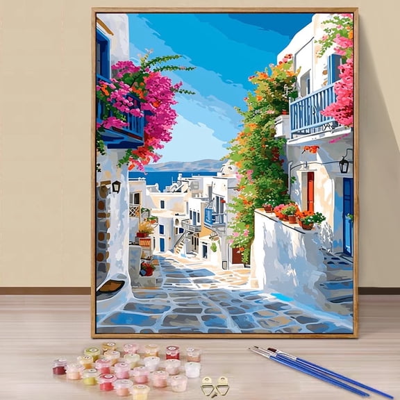 JYLMOOD Paint by Numbers Kit for Adults Beginner, Easy DIY Oil Painting Kits On Canvas for Gift Home Wall Decor 16x20 Inch - Seaside House