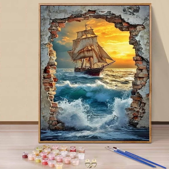 JYLMOOD Paint by Numbers Kit for Adults Beginner, Easy DIY Oil Painting Kits On Canvas for Gift Home Wall Decor 16x20 Inch - Boat