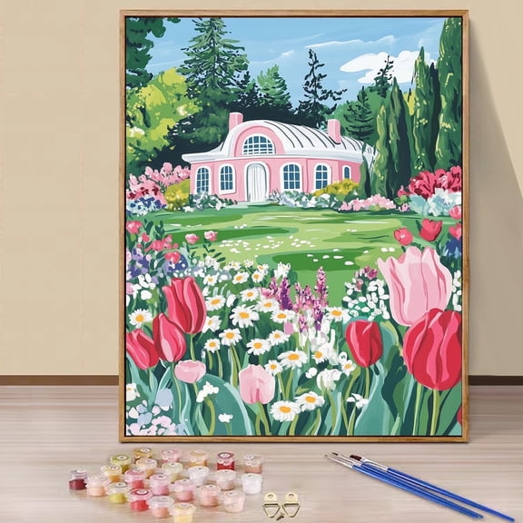 JYLMOOD Paint by Numbers Kit for Adults Beginner, Easy DIY Oil Painting Kits On Canvas for Gift Home Wall Decor 16x20 Inch - House Flower