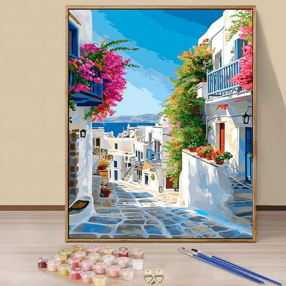 JYLMOOD Paint by Numbers Kit for Adults Beginner, Easy DIY Oil Painting Kits On Canvas for Gift Home Wall Decor 16x20 Inch - Seaside House