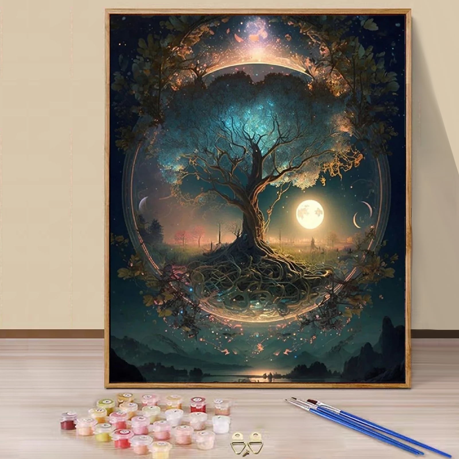 JYLMOOD Acrylic Paint by Numbers Kit for Adults Beginners, Tree Moon ...