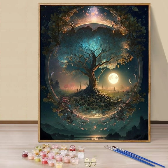 JYLMOOD Paint by Numbers Kit for Adults Beginner, Tree Moon Easy DIY Oil Painting Kits On Canvas for Gift Home Wall Decor 16x20 Inch