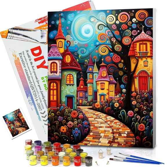 JYLMOOD Paint by Numbers Kit for Adults Beginner with Wooden Frame, Easy DIY House Oil Painting Kits On Canvas for Gift Home Wall Decor 12x16 Inch