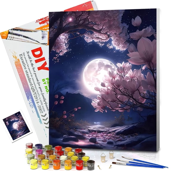 JYLMOOD Paint by Numbers Kit for Adults Beginner with Wooden Frame, Easy DIY Moon Oil Painting Kits On Canvas for Gift Home Wall Decor 12x16 Inch