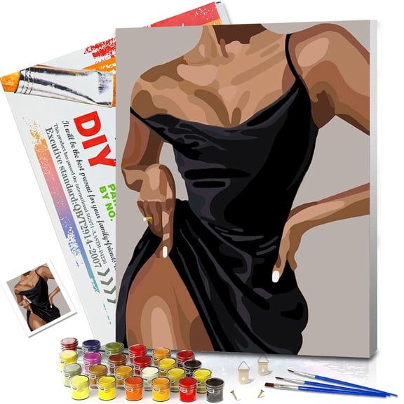 JYLMOOD Paint by Numbers Kit for Adults Beginner with Wooden Frame, Easy DIY Women in Black Oil Painting Kits On Canvas for Gift Home Wall Decor 12x16 Inch