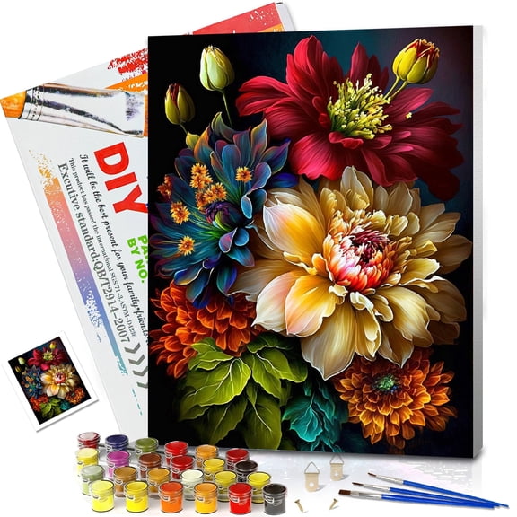 JYLMOOD Paint by Numbers Kit for Adults Beginner with Wooden Frame, Easy DIY Flower Oil Painting Kits On Canvas for Gift Home Wall Decor 12x16 Inch
