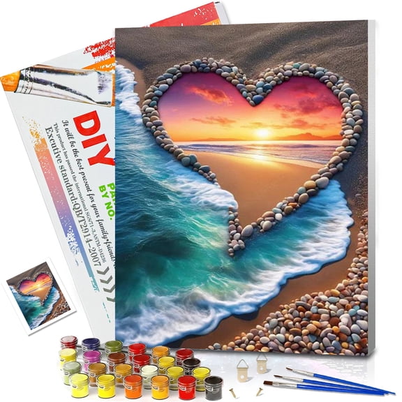 JYLMOOD Paint by Numbers Kit for Adults Beginner with Wooden Frame, Easy DIY Love Wave Oil Painting Kits On Canvas for Gift Home Wall Decor 12x16 Inch