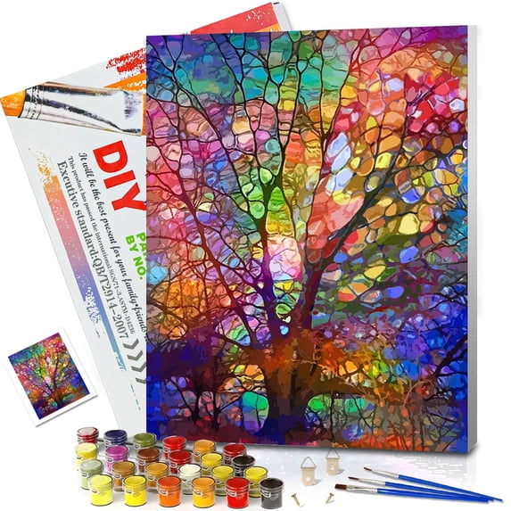 JYLMOOD Paint by Numbers Kit for Adults Beginner with Wooden Frame, Easy DIY Tree Oil Painting Kits On Canvas for Gift Home Wall Decor 12x16 Inch