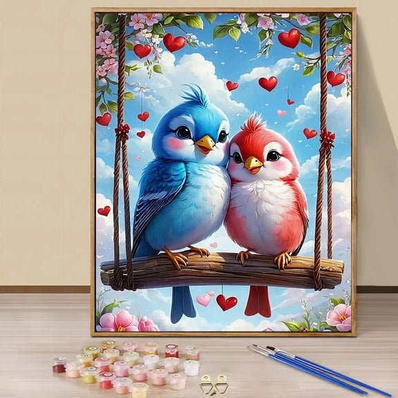 JYLMOOD Paint by Numbers Kit for Unisex Adults Beginner, Couple Birds Castle Easy DIY Oil Painting Kits On Canvas for Gift Home Wall Decor 16x20 Inch