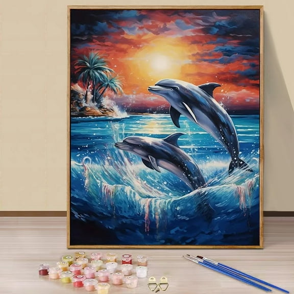 JYLMOOD Paint by Numbers for Adults Kits, DIY Easy Painting by Numbers for Gift Home Wall Decoration 16x20in without Frame - Dolphin