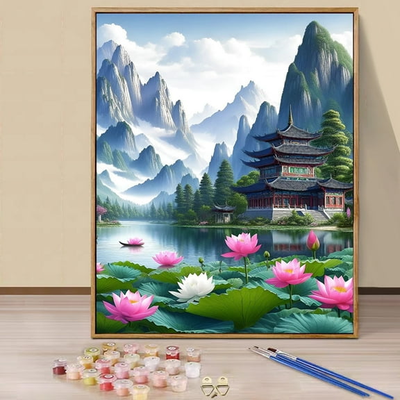 JYLMOOD Paint by Numbers for Adults Kits, DIY Easy Painting by Numbers for Gift Home Wall Decoration 16x20in without Frame - Lotus