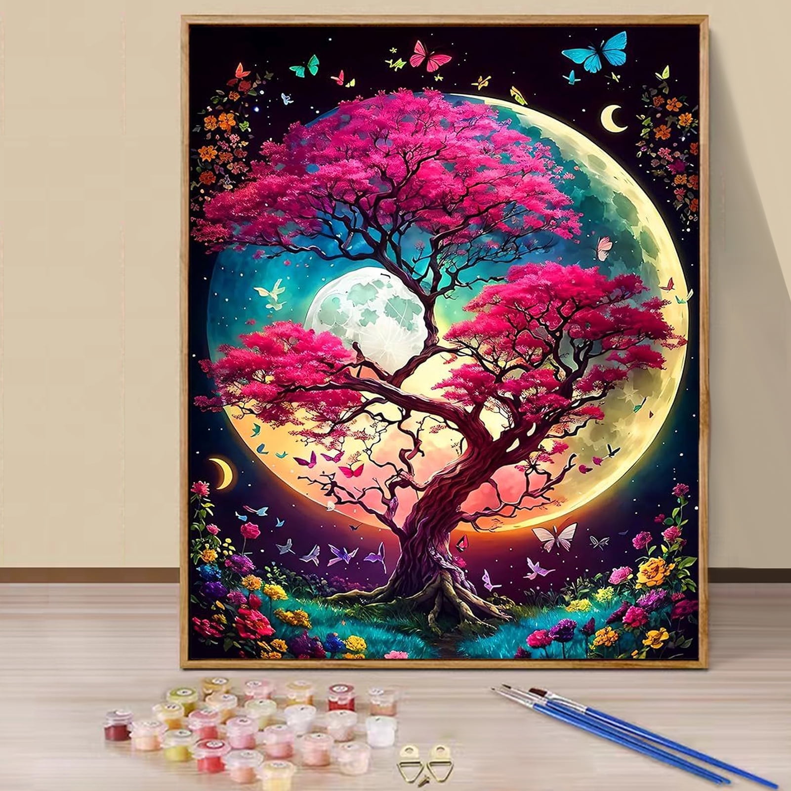 JYLMOOD Paint by Numbers for Adults Kits, DIY Easy Painting by Numbers for Gift Home Wall Decoration 16x20in without Frame-Moon tree