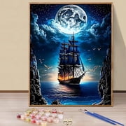 JYLMOOD Paint by Numbers for Adults Kits, DIY Easy Painting by Numbers for Gift Home Wall Decoration 16x20in without Frame - Boat