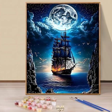 JYLMOOD Paint by Numbers for Adults Kits, DIY Easy Painting by Numbers for Gift Home Wall Decoration 16x20in without Frame - Boat
