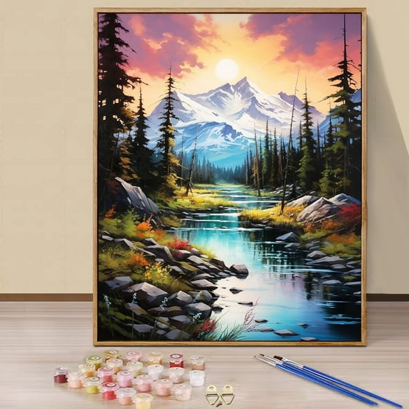 JYLMOOD Paint by Numbers for Adults Kits, DIY Mountain Easy Painting by Numbers for Gift Home Wall Decoration 16x20in(without Frame)