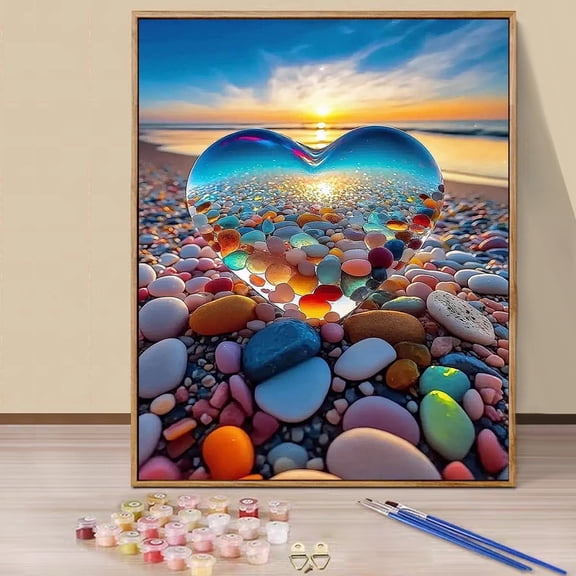 JYLMOOD Paint by Numbers for Adults Kits, DIY Seaside Love Easy Painting by Numbers for Gift Home Wall Decoration 16x20in without Frame)